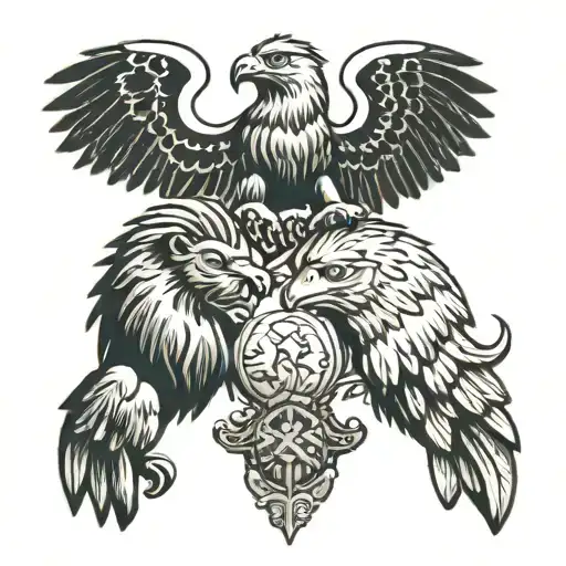 Lion And Eagle Perched On Top