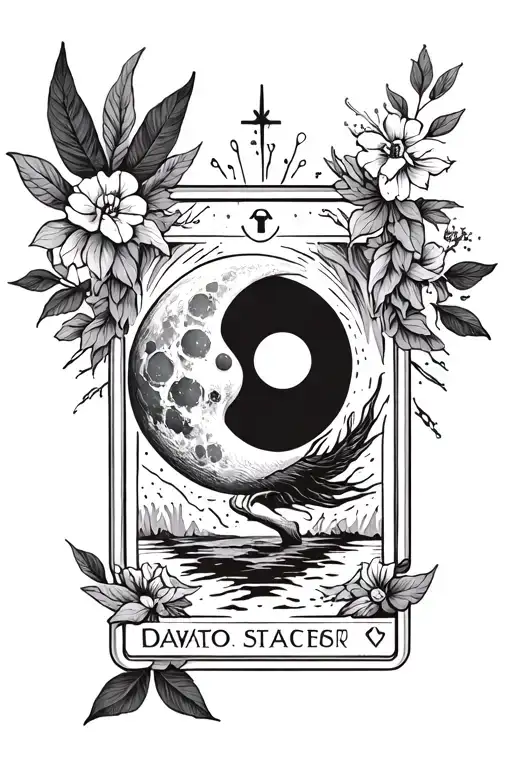 The Moon Tarot Card Fine Line Grey Tattoo Design