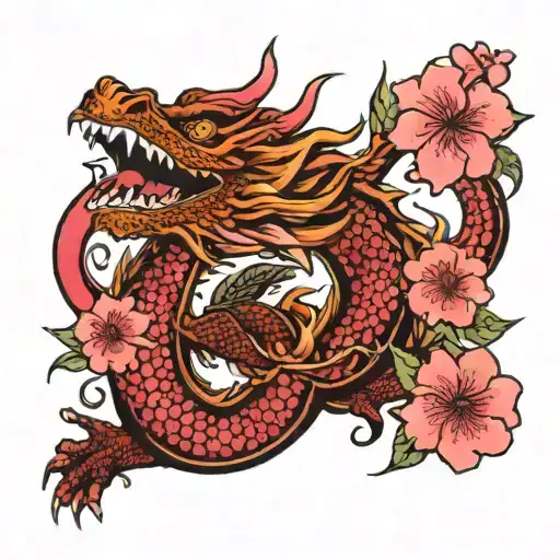 Dragon With Sakura Blossom