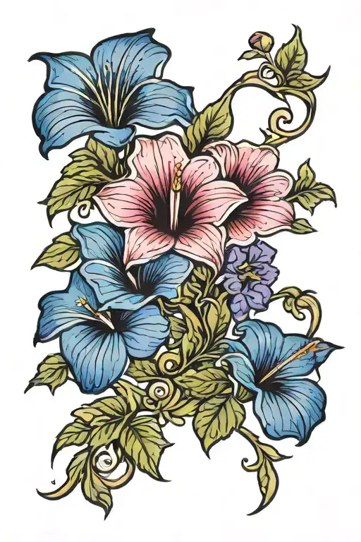 Sapphire Gemstone Morning Glory And Vine Growing