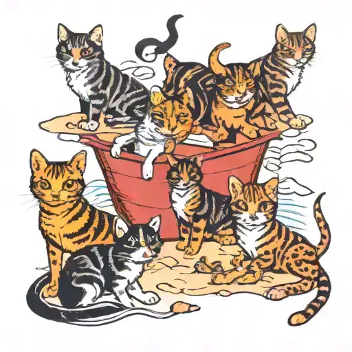 A Family Of Cats And Dogs Playing On A Beach