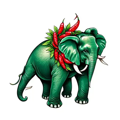 Jade Elephant With A Green And Red Chile Wreath