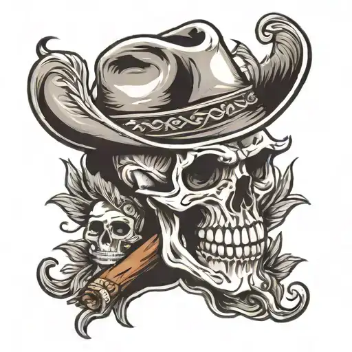 Skull With A Cowboy Hat And A Cigar