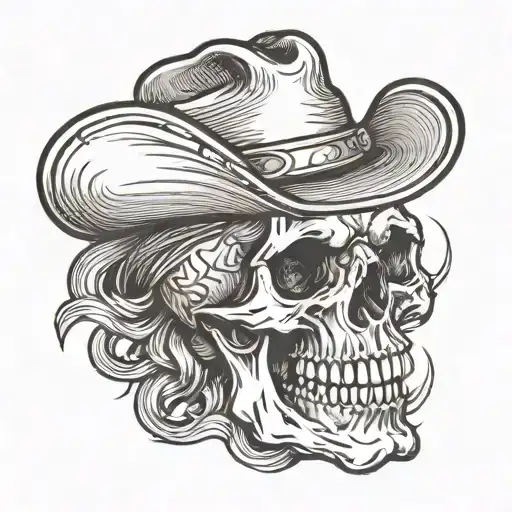 Skull With A Cowboy Hat And Smoking A Cigar