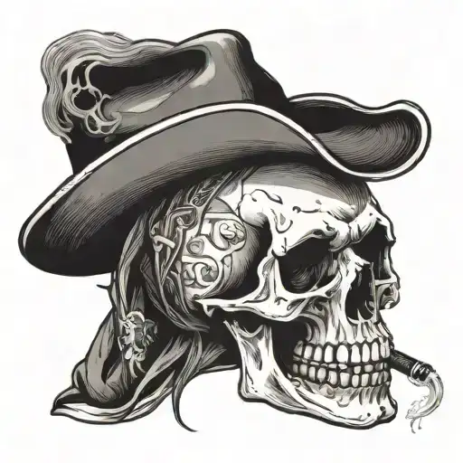 Skull With A Cowboy Hat And Smoking A Cigar
