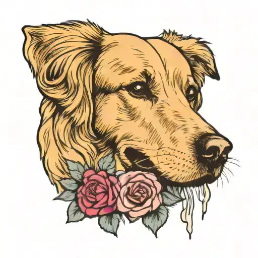 Golden Retriever Face With Rose And A Chalupa