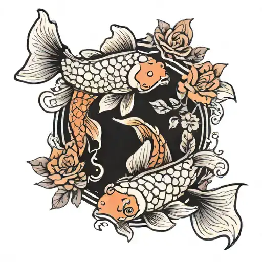 Koi Fish With Flowers