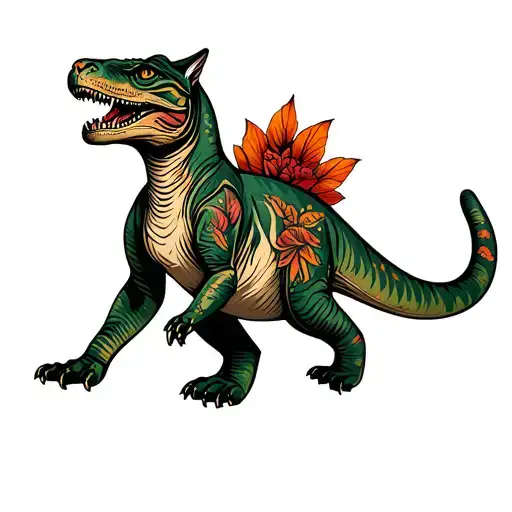 Dinosaur Walking A Cat