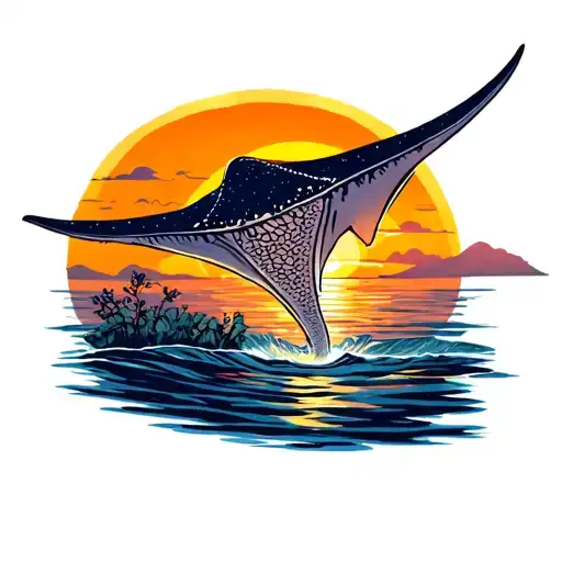Sunset With A Stingray Jumping