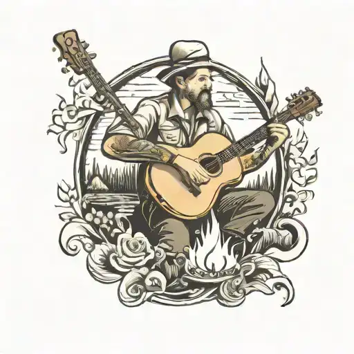 Playing Guitar At Campfire