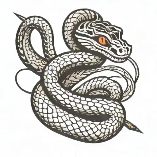 American Traditional Snake Wrapped Around A Sewing Needle