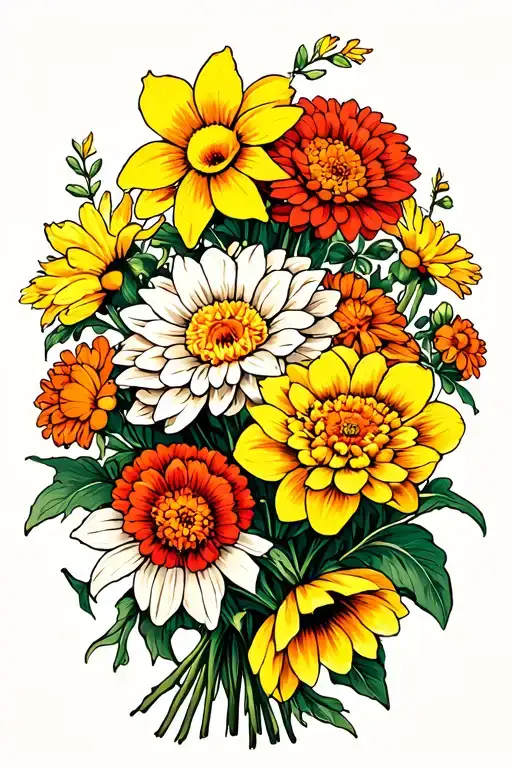 Marigold Daffodil And Chrysanthemum Bouquet
