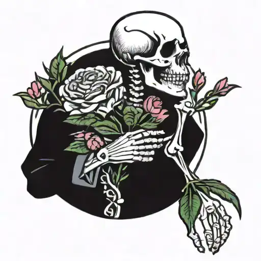 Skeleton Holding Bouquet Of Carnations