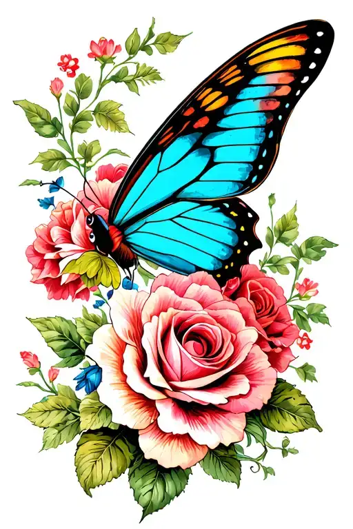Butterfly With One Wing Made Up Of Roses And Carnations