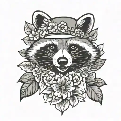 American Medic As A Raccoon American Traditional Floral