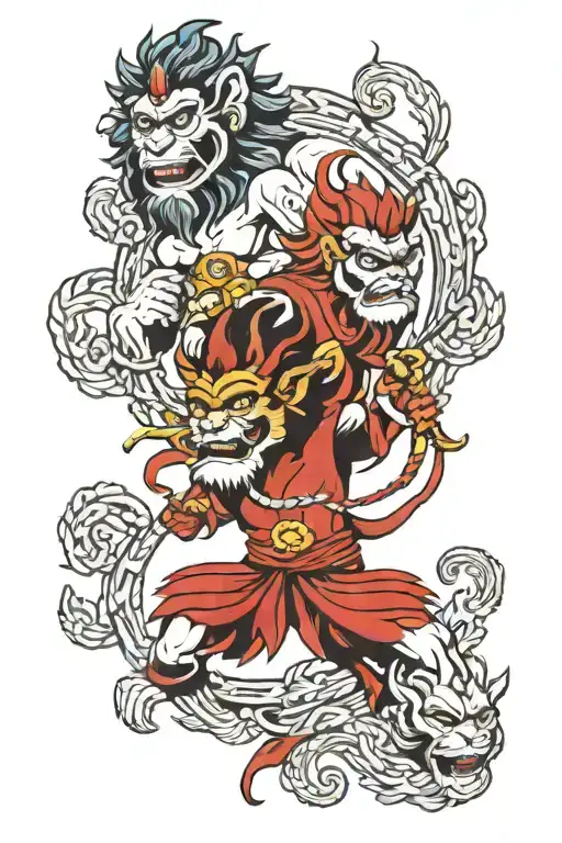 Monkey King And Lion Link Intertwined