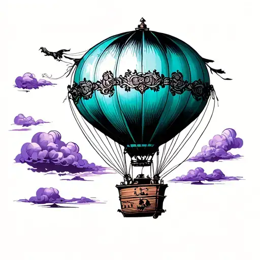 A Victorian Hot Air Balloon In Teal Black And Purple