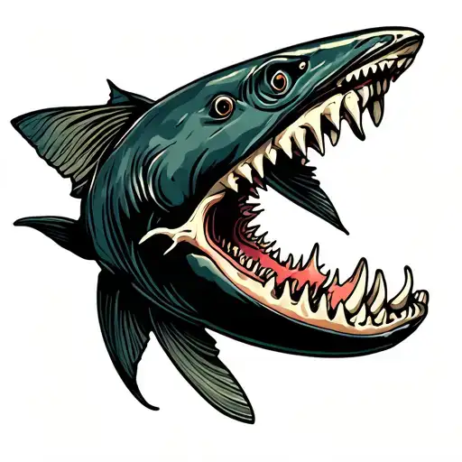 Traditional Shark Jaw Bone Eating Fish