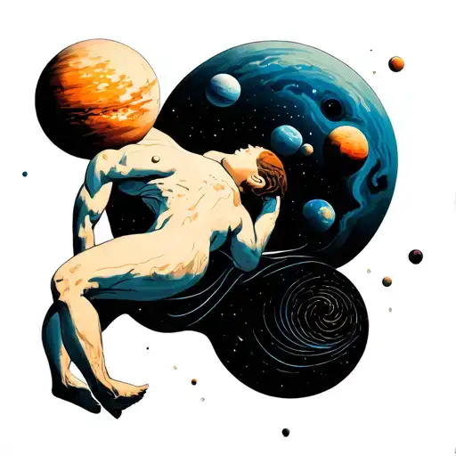 Floating Human Body Made By Planets And Black Holes