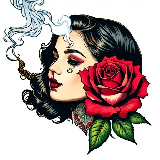Female Smoking With Rose Intertwined