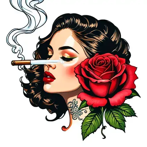 Female Smoking With Rose Intertwined