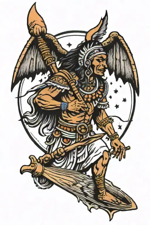 Indian With A Bat And A Moon