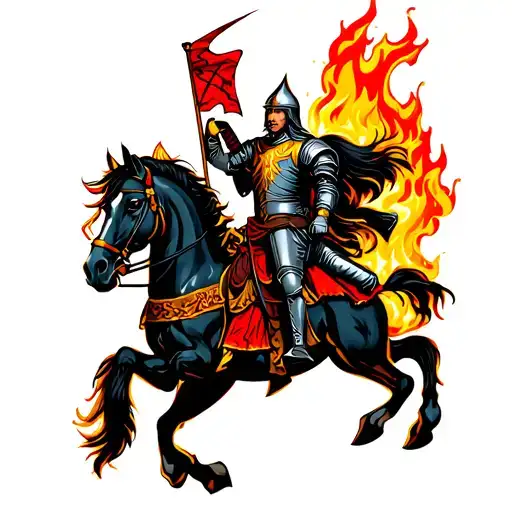 Knight On A Rearing Horse And They Are Both On Fire