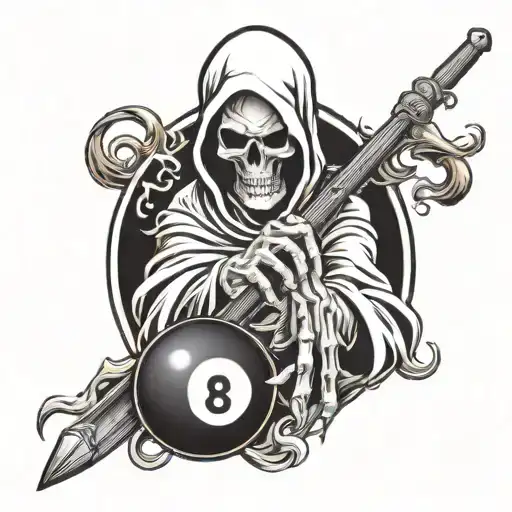 Hand Tattoo Of Grim Reaper Holding 8 Ball On Fire Flames