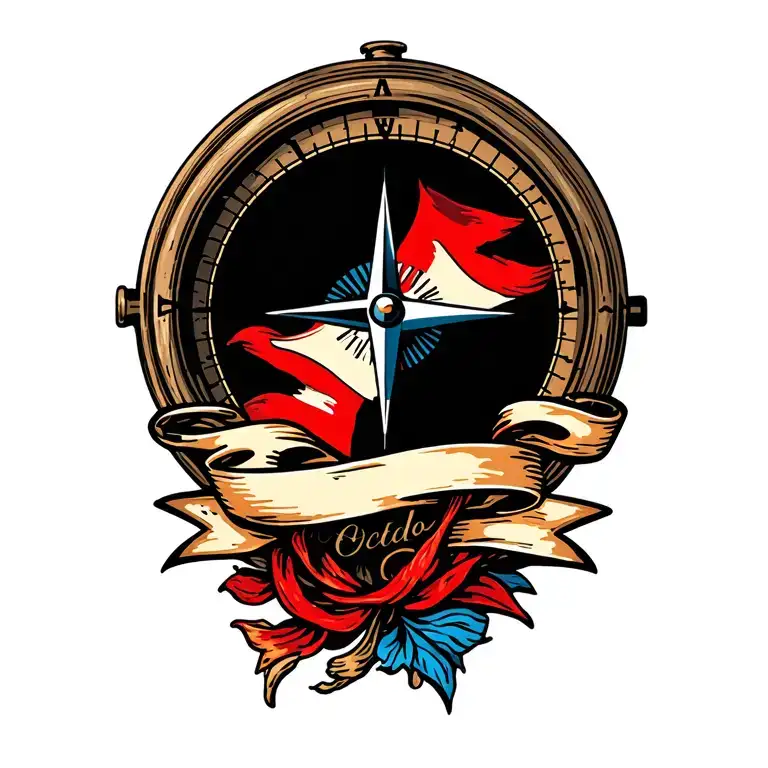 Compass With Banner Ribbon Across