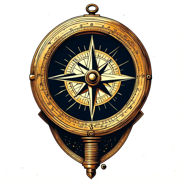 Compass With Case Engraving Tattoo Golden