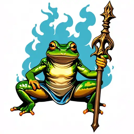Full Body Frog Mage With Staff Surrounded By Smoke