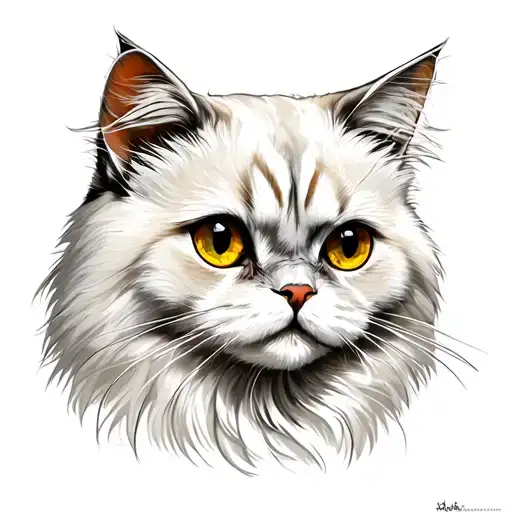 A Pure White Persian Cat With Big Yellow Eyes