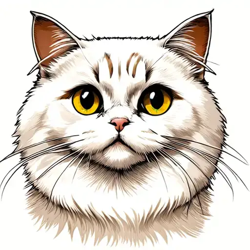 A Pure Whiteflat Face Persian Cat With Big Yellow Eyes In Sailor Jerry Style