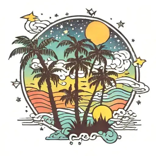 Palm Trees Sunset Van Gogh Starry Night