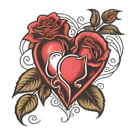 Heart Tatoo Witha Rose Filling The Full Inside Of It And The Letter N Prominant