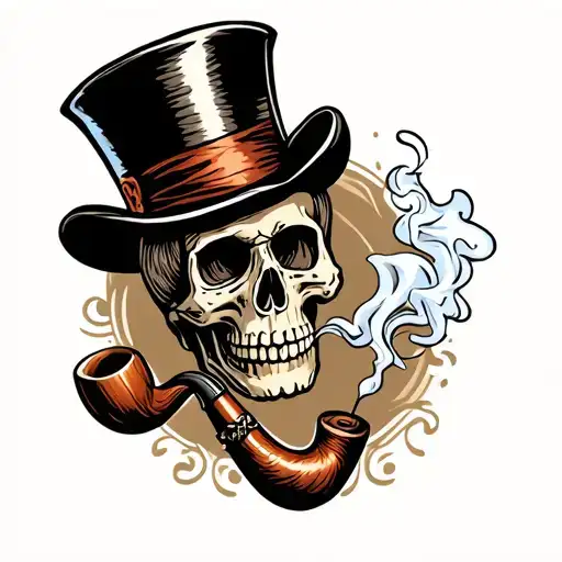 Skull With A Top Hat Smoking A Pipe