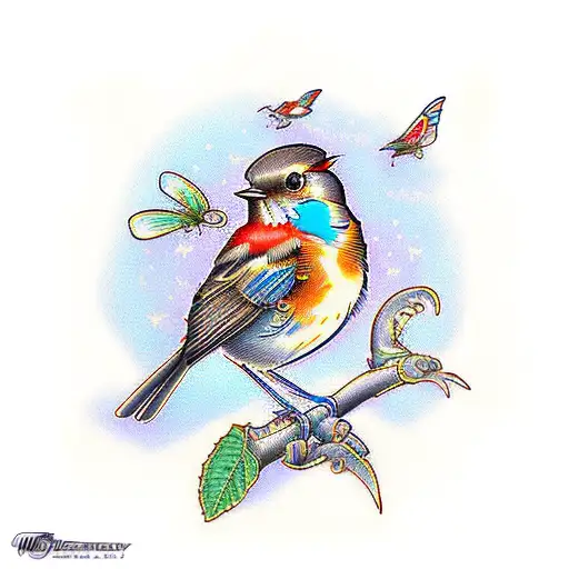 A Robin With A Blue Butterfly