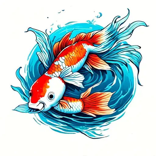 Blue Koi Fish Swimming Upstream