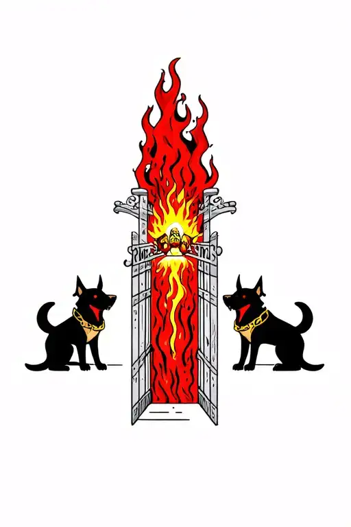 Hell Hounds Guarding Gate To Hell Towards Heaven