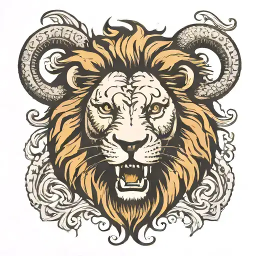 Lion Head With A Elephant Head Surrounded