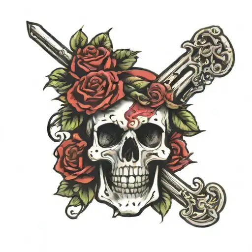 Skull And Bones Over Ace Of Spades Over Roses