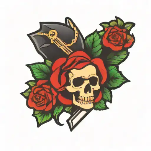 Skull And Bones Over Ace Of Spades Over Roses