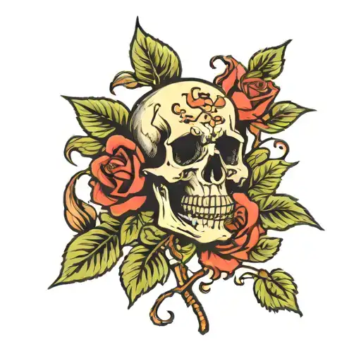 Skull And Bones Over Roses