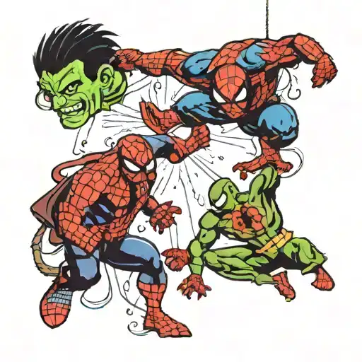 Mini Hulk Und Spiderman Hanging Upside