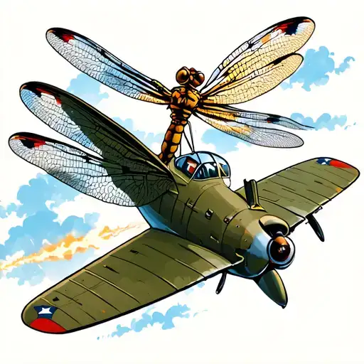 Dragonfly Bombadier Gunner Plane In Sky Shooting American Traditional