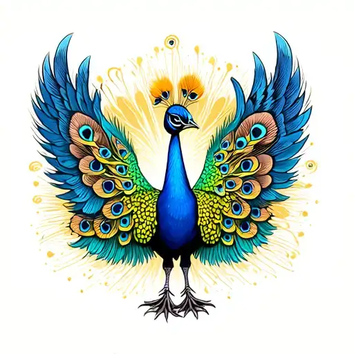 Majestic Peacock With Wings In The Background Whether They Can See The Eyes On The Wings