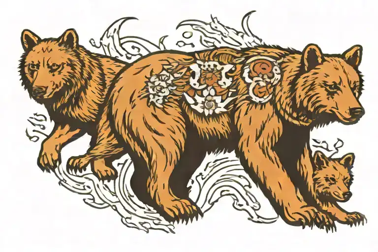 Bear Surrounded By Wolves