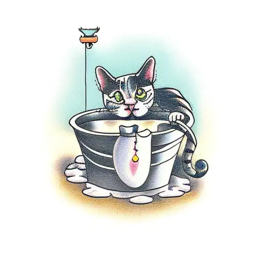 A Cat Sitting In A Wishing Well Planter