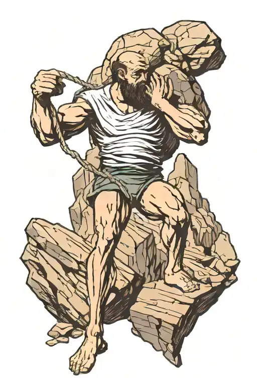 Sisyphus Pushing Rock Up A Mountain
