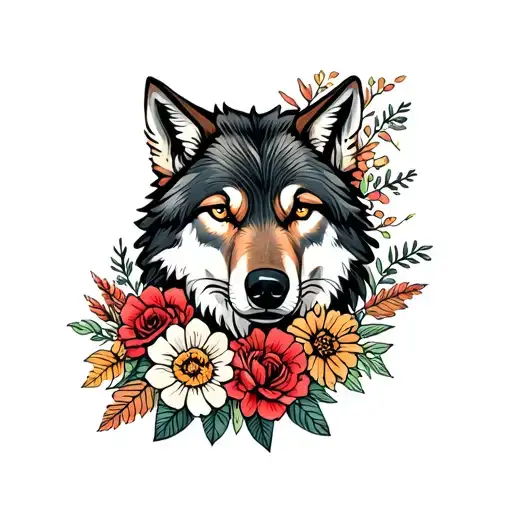 Wolf And Flowers